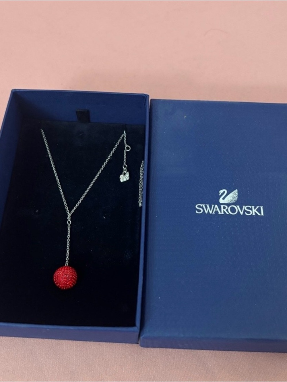 Swarovski Silver-Tone Necklace with Red Crystal Pavé Ball Pendant